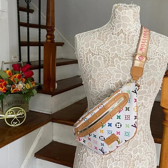 Designer-Inspired White Multicolor Monogram Crossbody Sling Bag - Picture 1 of 6